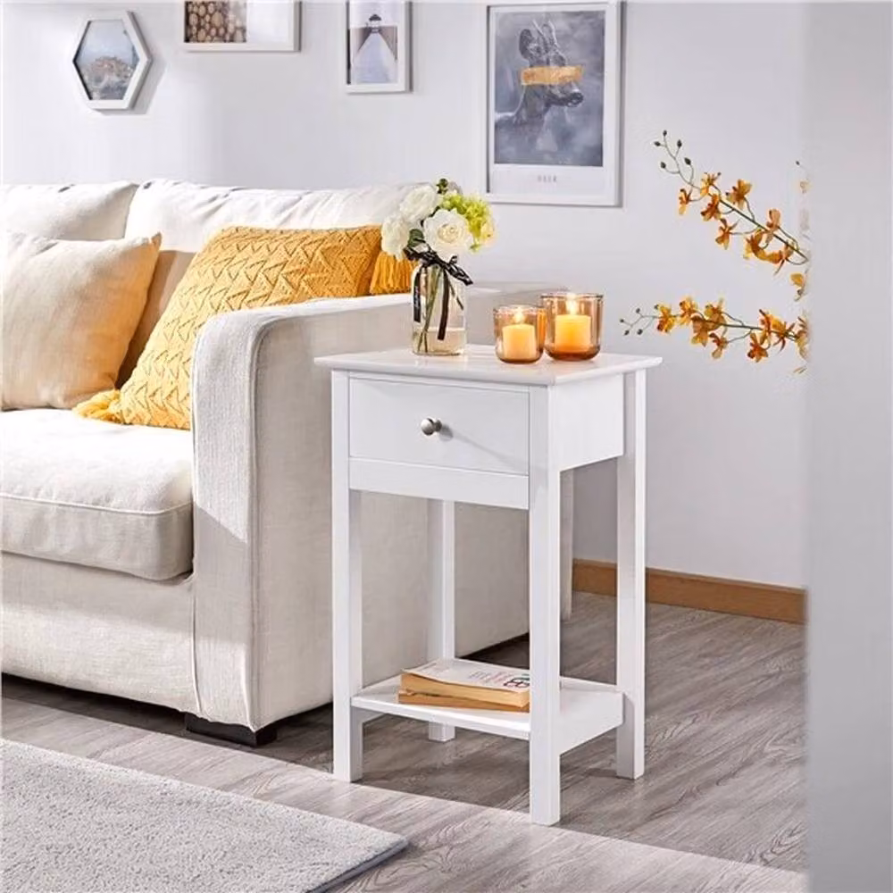 Kelvenix Set of 2 White Modern Bedside Tables with Drawer, W/D/H: 30 x 30 x 61 cm – 2