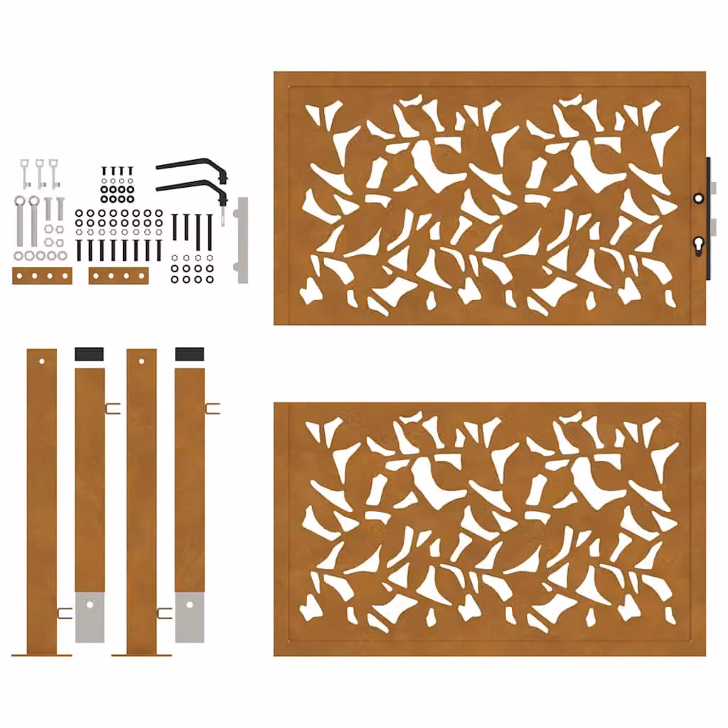 Berkfield Brown Weathering Steel Garden Gate with Leaf Design, W/H: 105 x 105 cm – 3