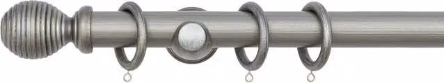 A.Unique Home Ribbed Wooden Curtain Pole with Rings and Fittings, Antique Silver, Length: 240 cm