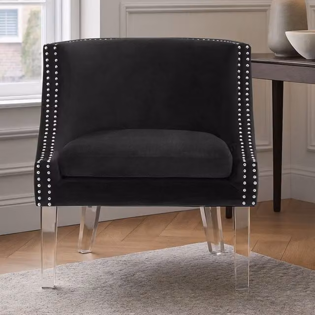 Orsina Mid Century Modern Black Velvet Curved Tub Armchair – 1