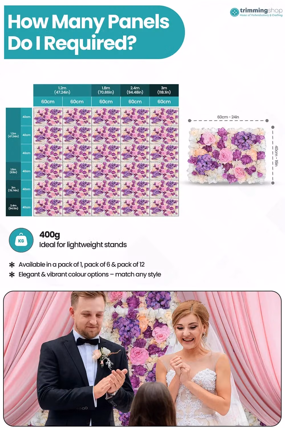Neel Blue Purple Artificial Floral Wall Panel for Wedding Photography Backdrops W/D/H: 60 x 40 x 40 cm – 1