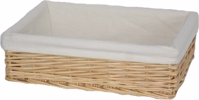 Red Hamper Rectangular Wicker Tray with Cotton Lining in Brown, Width: 30 cm