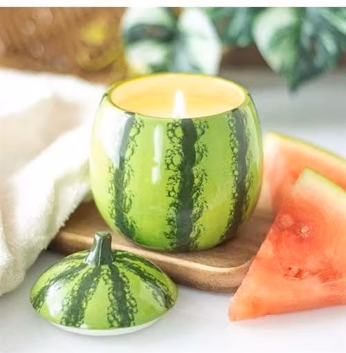 KDMD Green Watermelon Shaped Ceramic Candle Jar