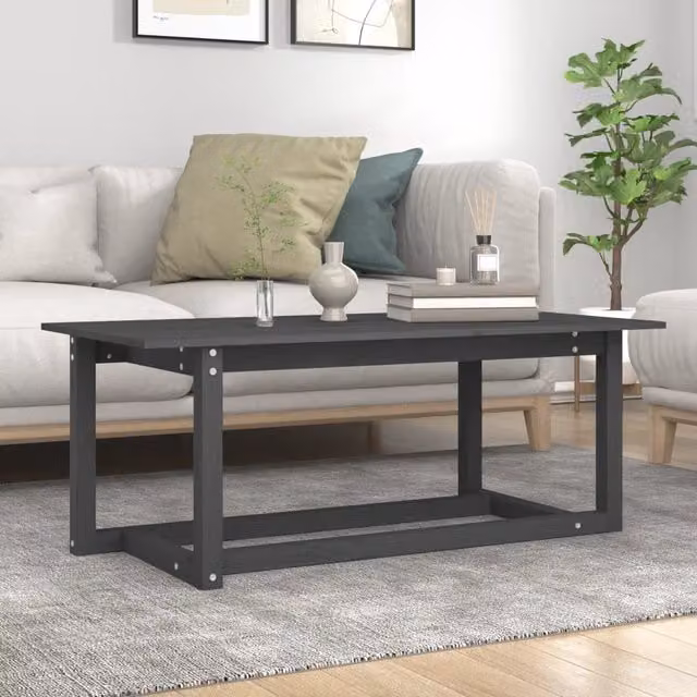 Berkfield Home Grey Rustic Solid Wood Pine Coffee Table W: 110 cm, D: 55 cm, H: 45 cm – 1