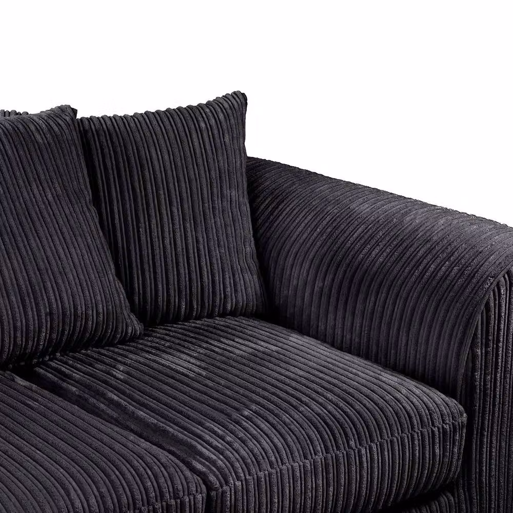 LUXURY LIFE Declan Jumbo Cord Fabric Sofa Set in Black, W/D/H: 180 x 90 x 76 cm – 3