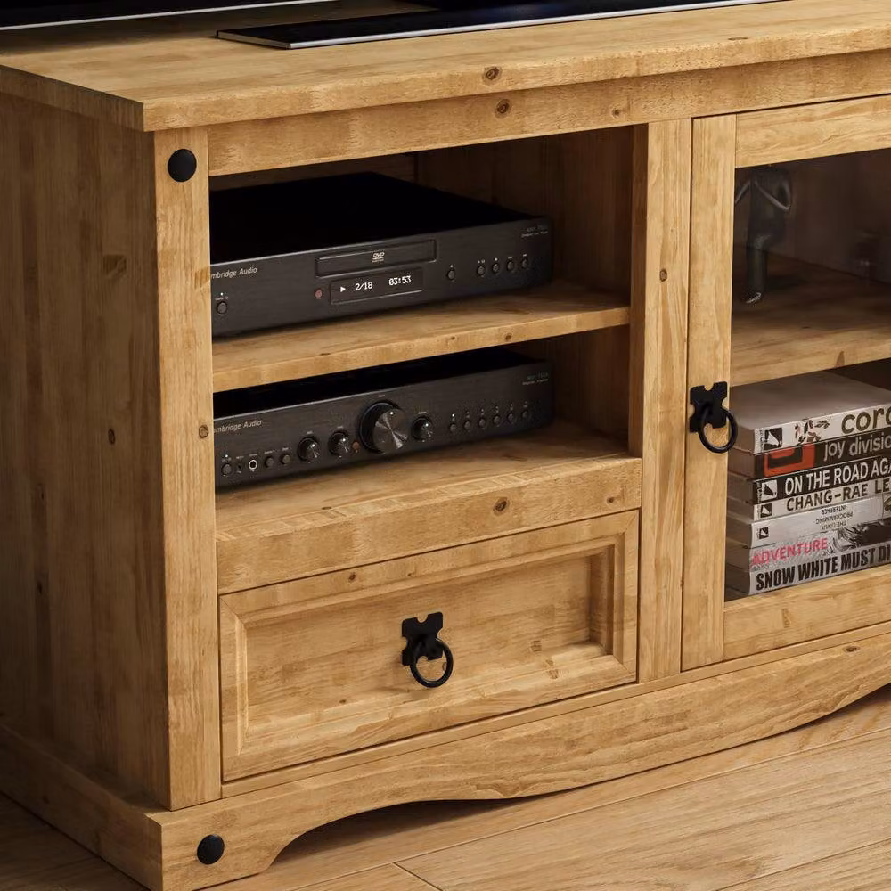 HD Designs Vida Designs Corona Entertainment Unit in Brown Waxed Rustic Pine and Metal – 3