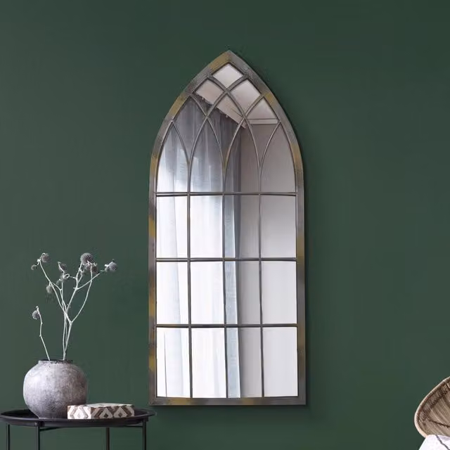 MirrorOutlet The Somerley Rustic Metal Arched Decorative Wall Mirror in Silver