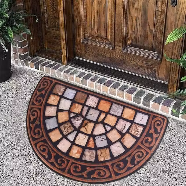 SPETLEK Semicircular Anti Slip Outdoor Slate Step Mat, Grey and Multicolour, Diameter: 100 cm