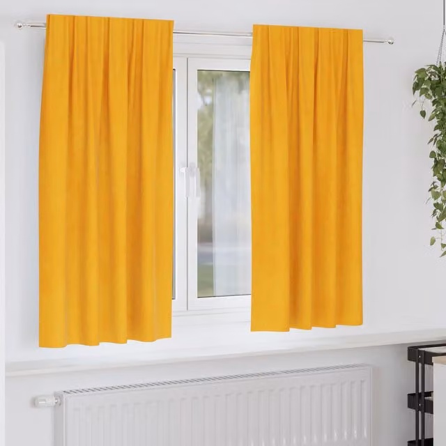 Berkfield Home Mustard Yellow Velvet Blackout Curtains, 2 Pack, W: 140 cm, H: 175 cm