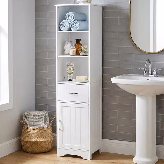 Orsina White Wood Floorstanding Cabinet with Shelves – 1
