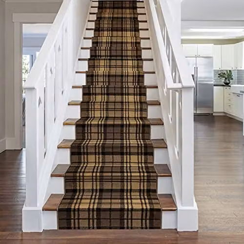 runrug Tartan Stair Runner Carpet in Brown, W: 70 cm x L: 630 cm – 7