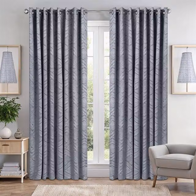 Luxury Living Silver Aztec Print Eyelet Blackout Curtains, Width: 168 cm, Drop: 183 cm – 1