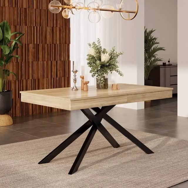 Merax Extendable Rectangular Dining Table with Metal X-Frame Legs in Brown and Black, W/D/H: 180 x 80 x 76 cm