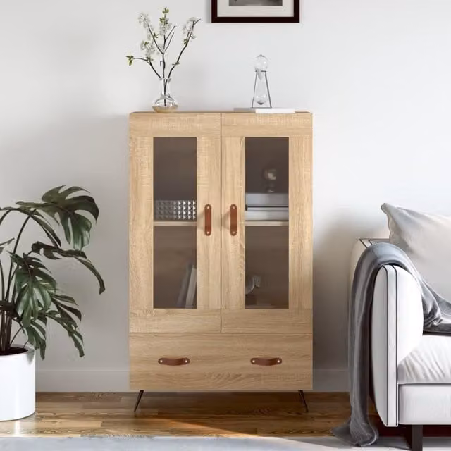 Berkfield Home Sonoma Oak Highboard in Brown with Glass Doors, W/D/H: 69.5 x 31 x 115 cm – 1