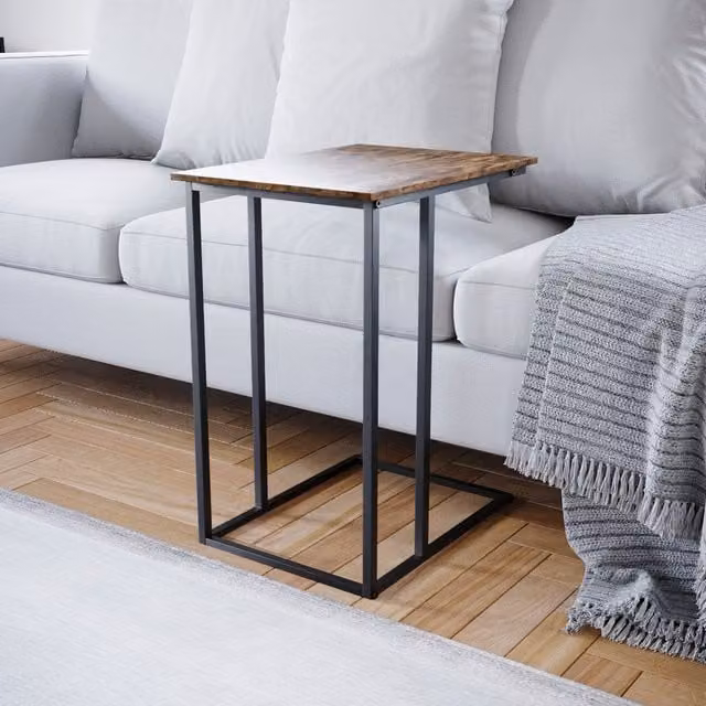 Vida Designs Brooklyn Industrial Square Side Table in Brown Wood and Metal
