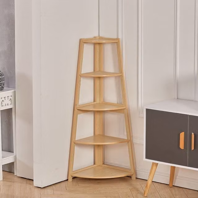 Livingandhome 5-Shelf Corner Ladder Bookcase in Brown
