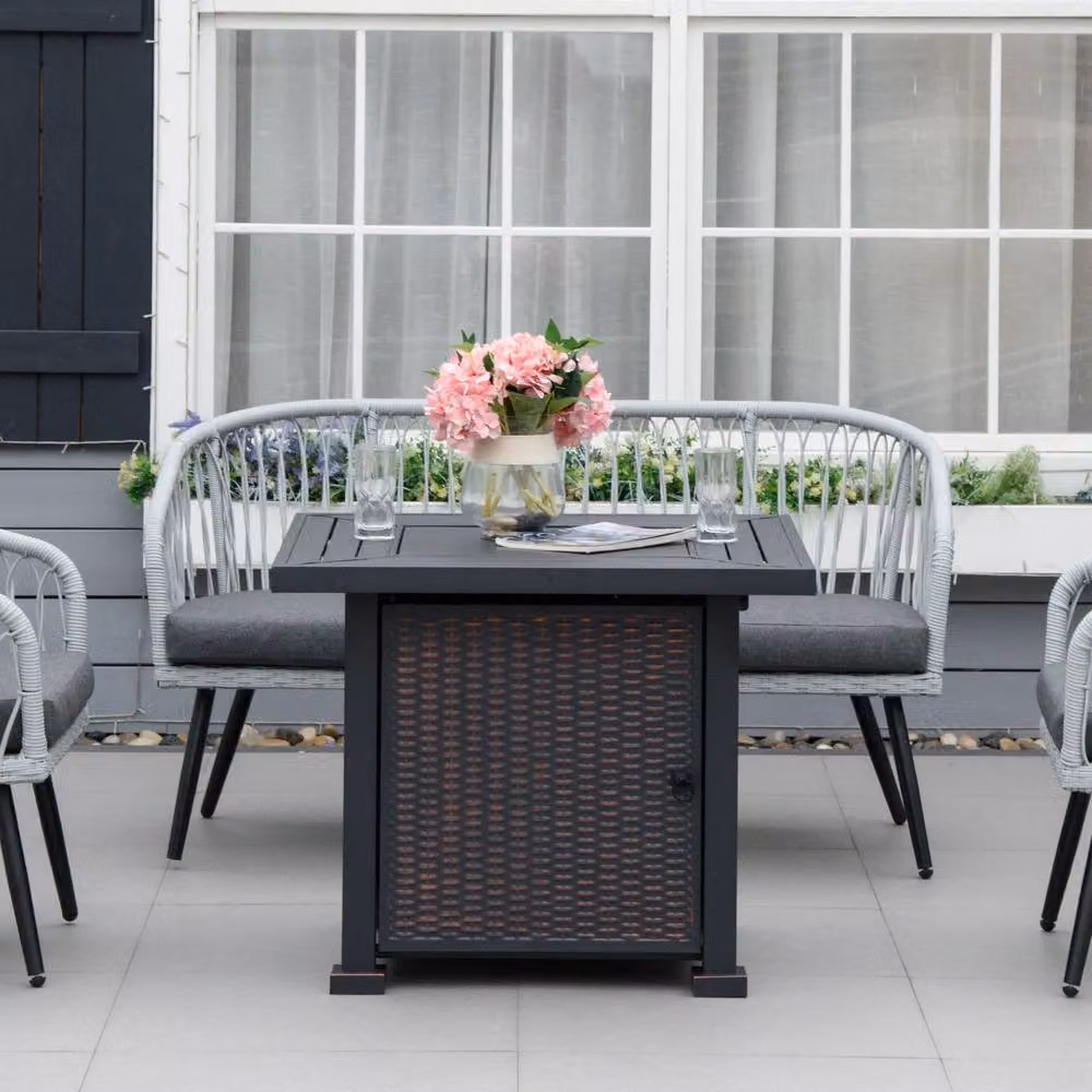 Rolipo 50,000 BTU Black Rattan Gas Fire Pit Table, W/D/H: 81 x 81 x 64 cm – 3