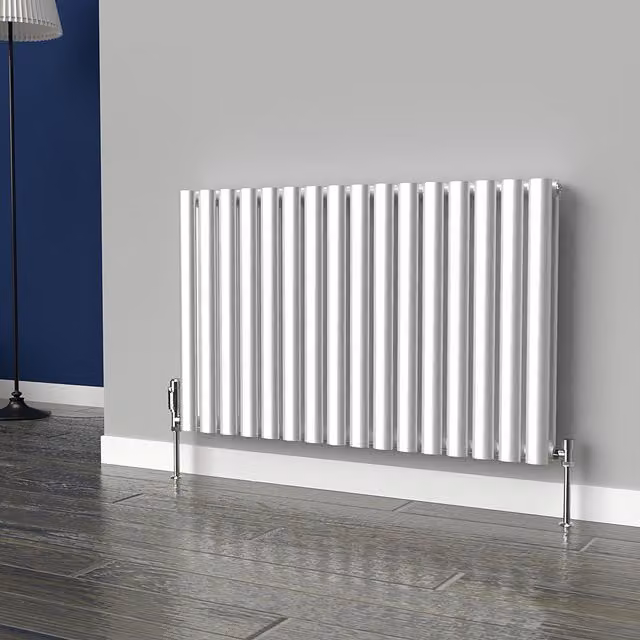 Lux Heat Oval Horizontal Double Radiator in Metallic Silver, W: 960 mm, H: 600 mm