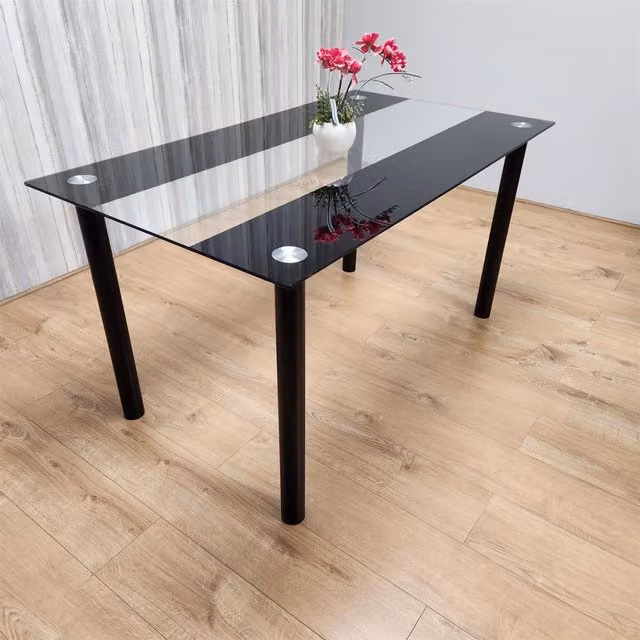 KOSY KOALA Modern Rectangular Glass Dining Table in Black and Transparent, H 75 x L 140 x W 80 cm