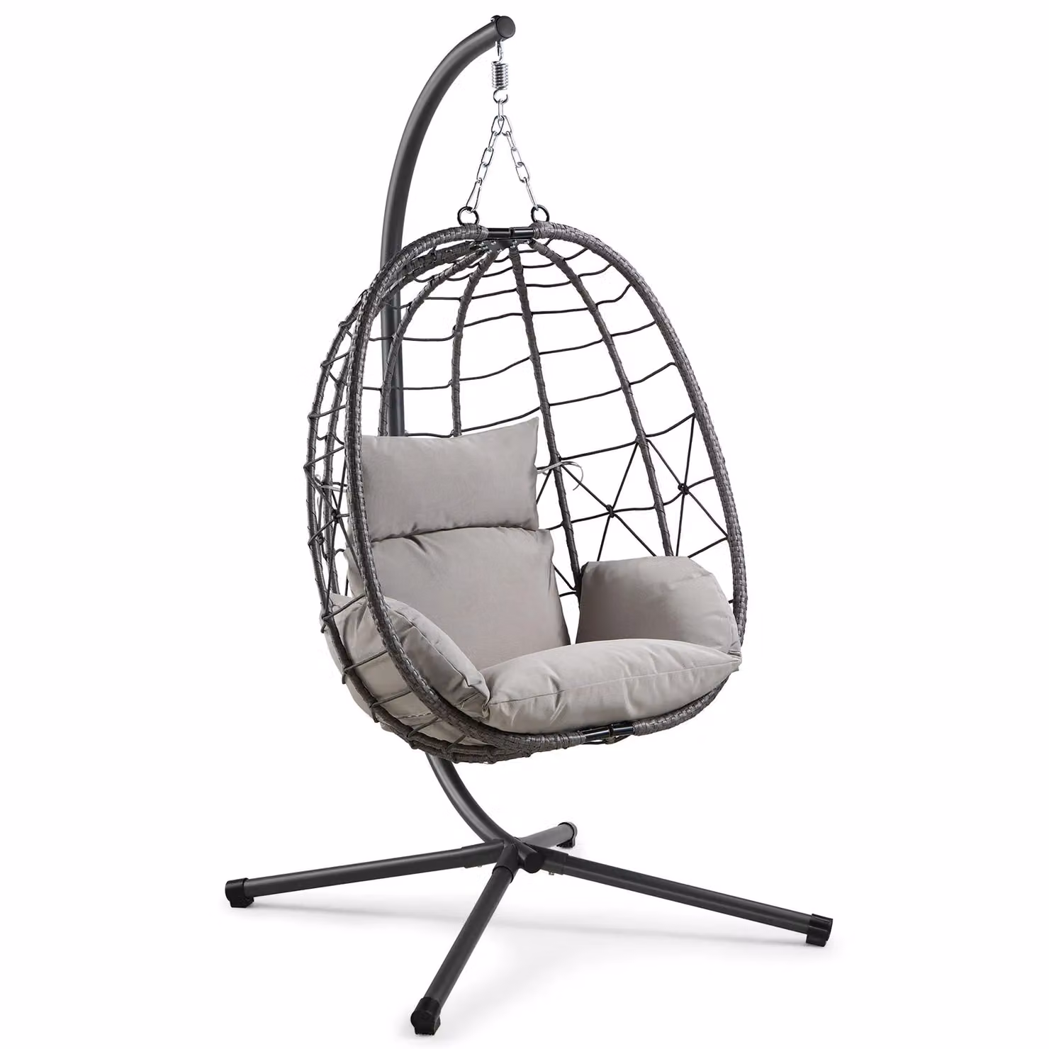 VonHaus Grey Rattan Garden Hanging Egg Chair with Metal Stand – 2