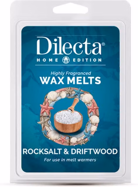 Dilecta Scent Rocksalt and Driftwood Highly Fragranced Wax Melts in Blue and White