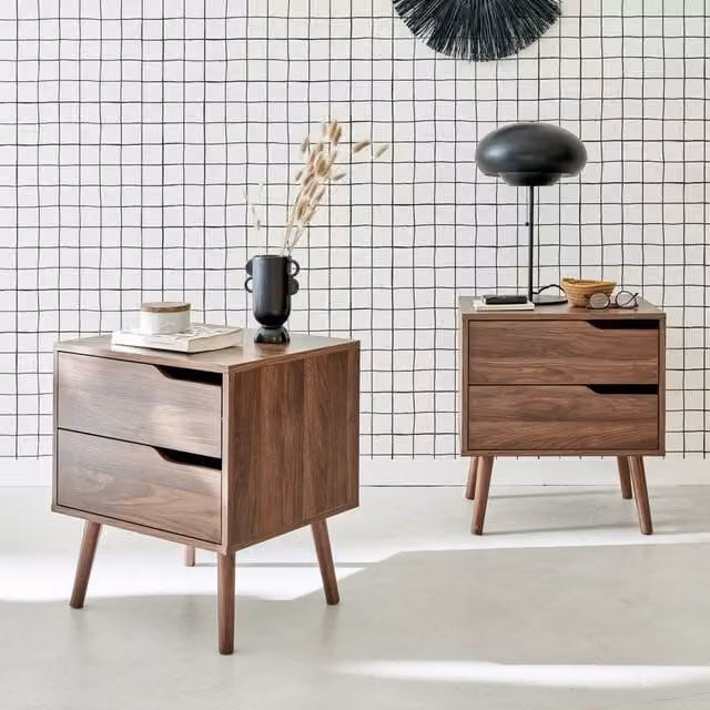 sweeek Pair of Walnut Bedside Tables in Dark Brown Wood Effect