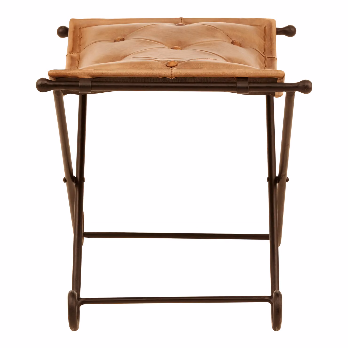 Orsina Buffalo Industrial Leather and Iron Stool in Brown – 2