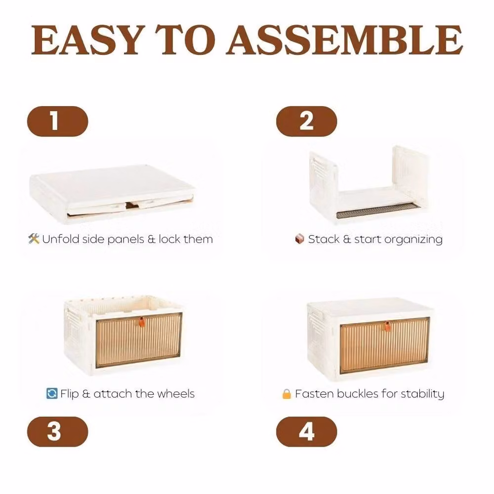 Kelvenix 3 Tier Plastic Folding Wardrobe Storage Box in White – 3