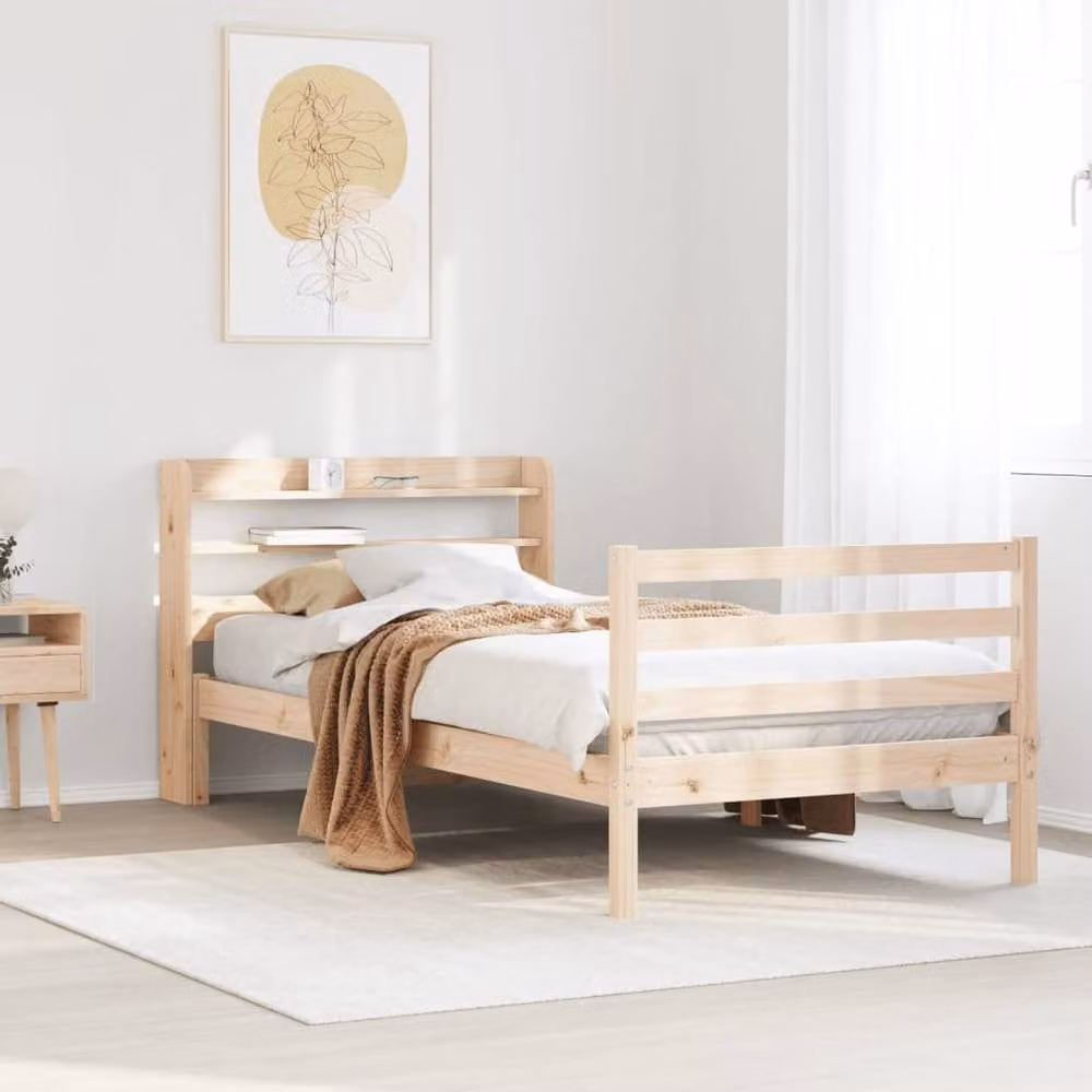 Berkfield Home Bed Frame with Headboard in Brown Solid Wood, W/D/H: 90 x 200 cm