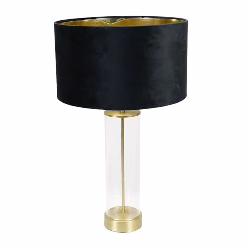 ValueLights Balan Table Lamp with Gold and Transparent Glass Tube and Black Velvet Inner Shade