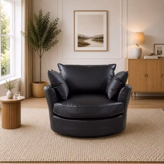 Artemis Home Fairburn Swivel Based Cuddle Chair in Black Synthetic Leather
