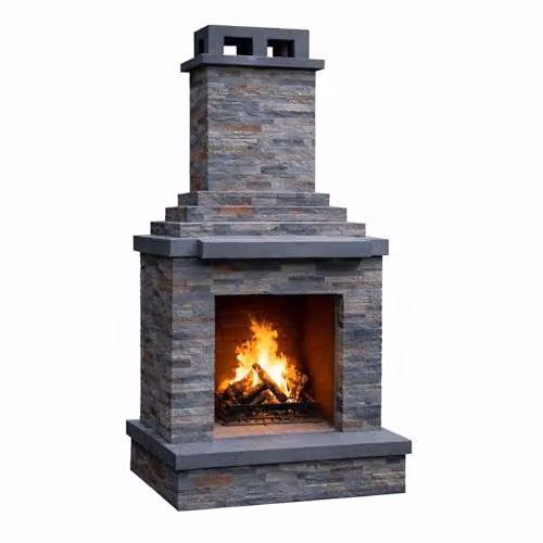 Callow Dark Stone Masonry Outdoor Wood and Log Burning Fireplace Kit in Grey – 1