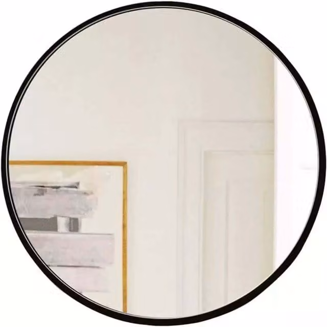 BERPAR Large Modern Minimalist Round Glass Wall Mirror - Black