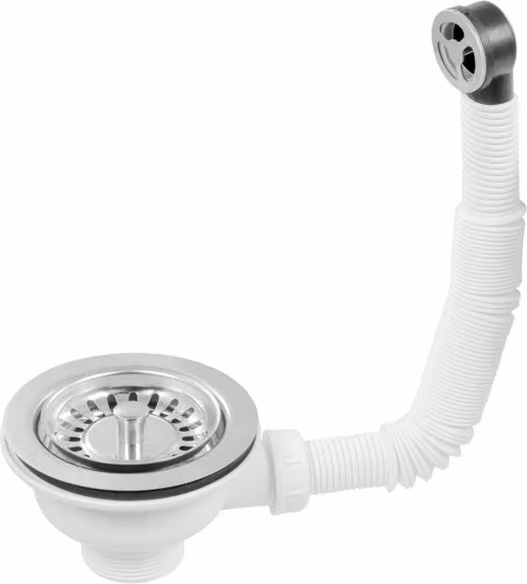 McAlpine 1.5 inch Universal Basket Strainer Waste and Overflow for Kitchen Sinks in White Stainless Steel