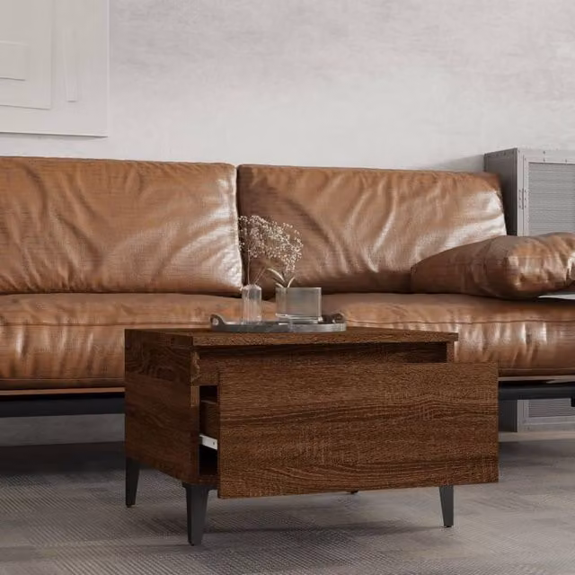 Berkfield Home Modern Brown Oak Side Table, W: 50 cm, D: 46 cm, H: 35 cm – 1