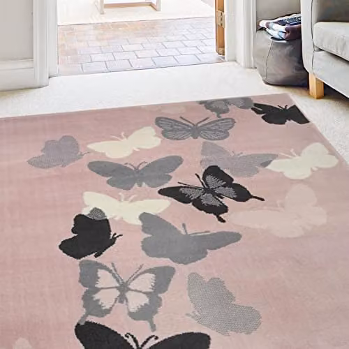 Modern Style Rugs Colourama Butterfly Rug in Blush Grey and Pink, W/D: 80 x 150 cm