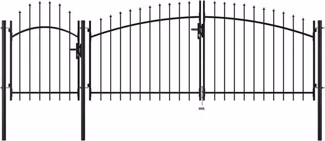 Berkfield Home Black Steel Double Swing Garden Gate, W: 4.0 m, H: 2.0 m