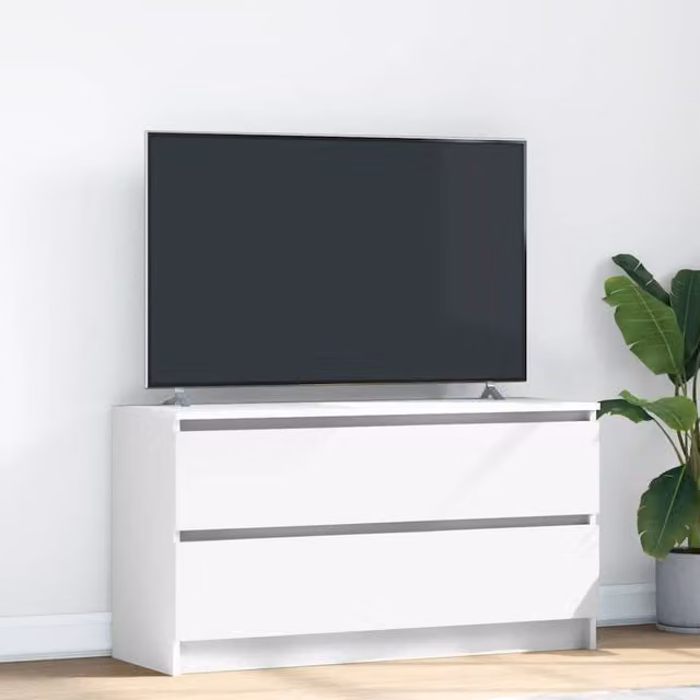 Berkfield Home White TV Cabinet in Engineered Wood, W/D/H: 100 x 35 x 54 cm – 1
