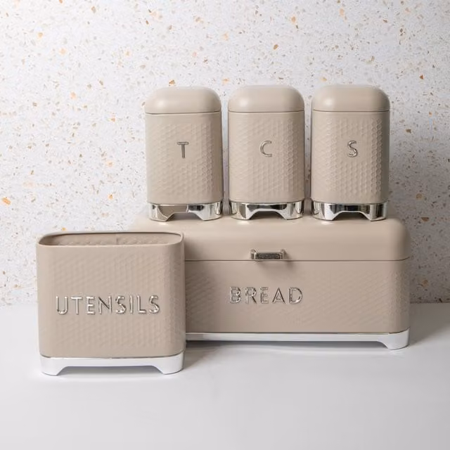 KitchenCraft Geometric Canister Storage Set in Beige and Yellow, 2.3kg