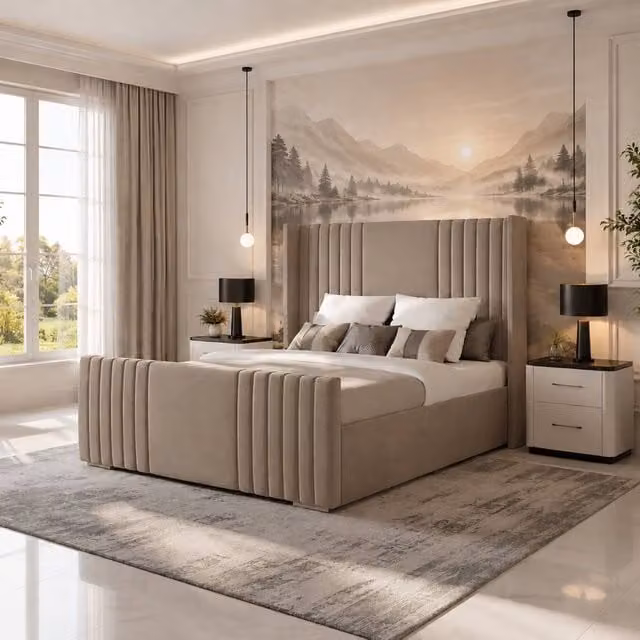 Soft Snooze Beds Luxury Brown Velvet Upholstered Divan Bed Set with Mattress and Headboard, W/D/H: 120 x 200 cm