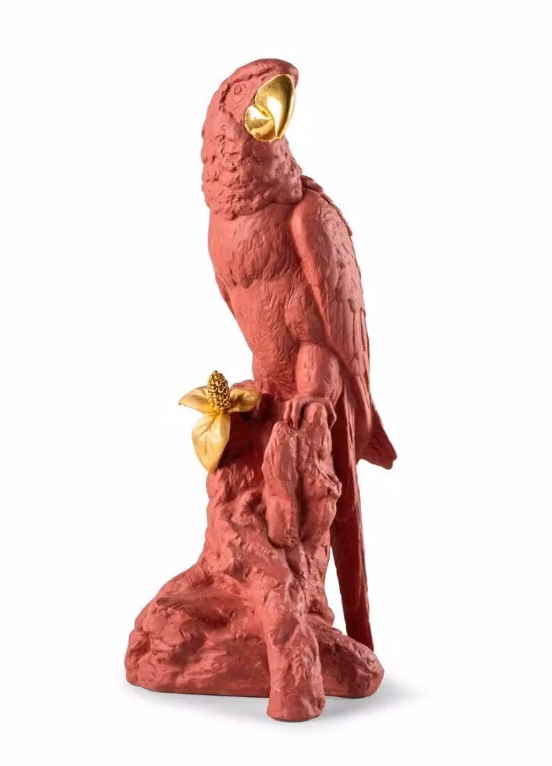 Lladró Macaw Bird Porcelain Sculpture in Red and Gold Limited Edition