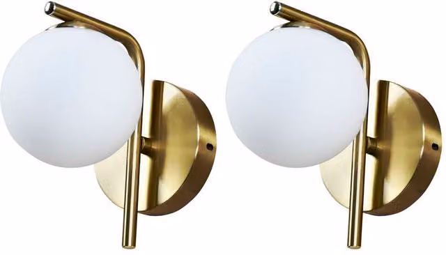 First Choice Lighting Grosvenor Set of 2 Wall Lights in Gold and Brass with White Glass Globes – 1