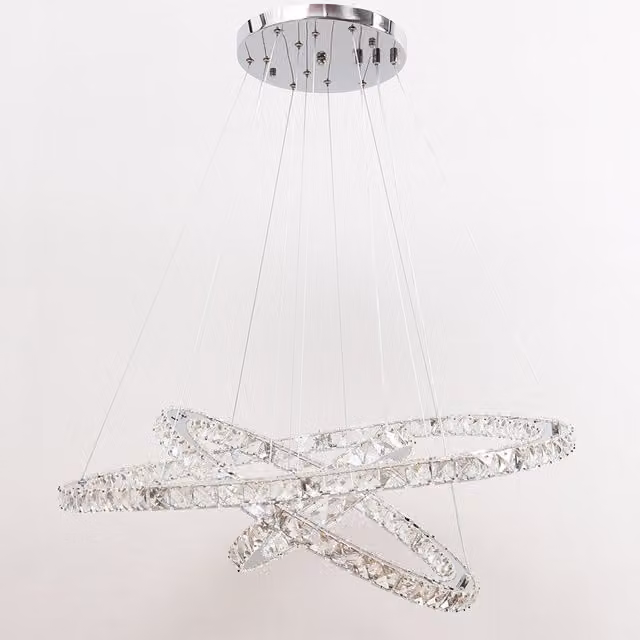 Living Star Modern Adjustable Crystal LED Ring Chandelier in White and Chrome