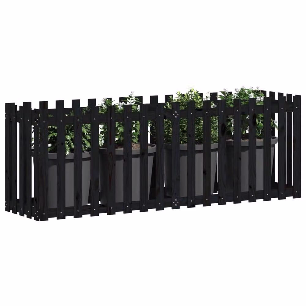 Berkfield Home Garden Raised Bed with Fence Design in Black, Solid Wood and Plastic, W: 200 cm, D: 50 cm, H: 70 cm – 3