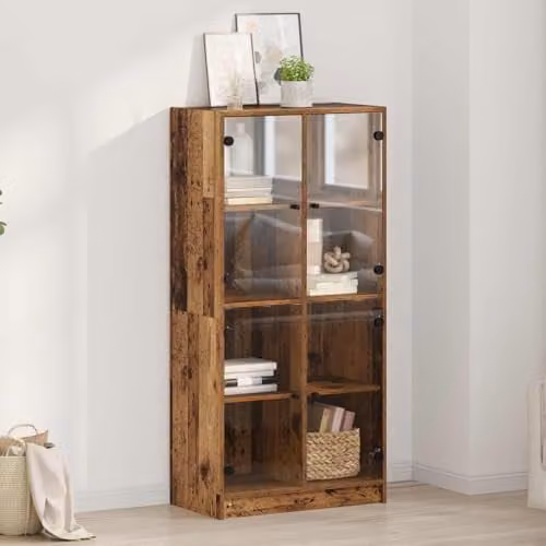 vidaXL Modern Highboard in Old Wood Brown with Glass Doors, W/D/H: 68 x 37 x 142 cm – 2
