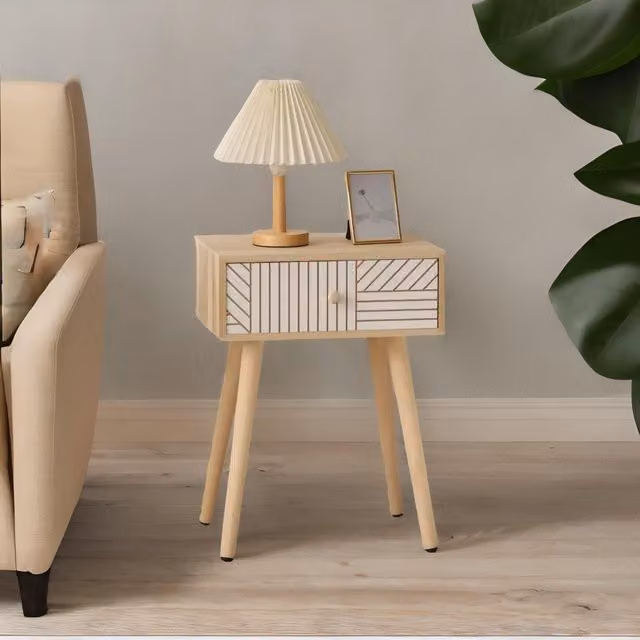 Rafaelo Mobilia Natural Brown Bedside Table with Drawer
