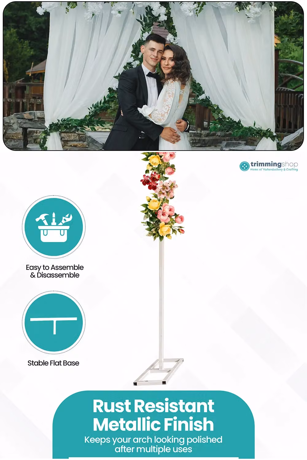 Neel Blue Square Arch Metal Backdrop Stand with Base in White, W: 200 cm, H: 200 cm – 2