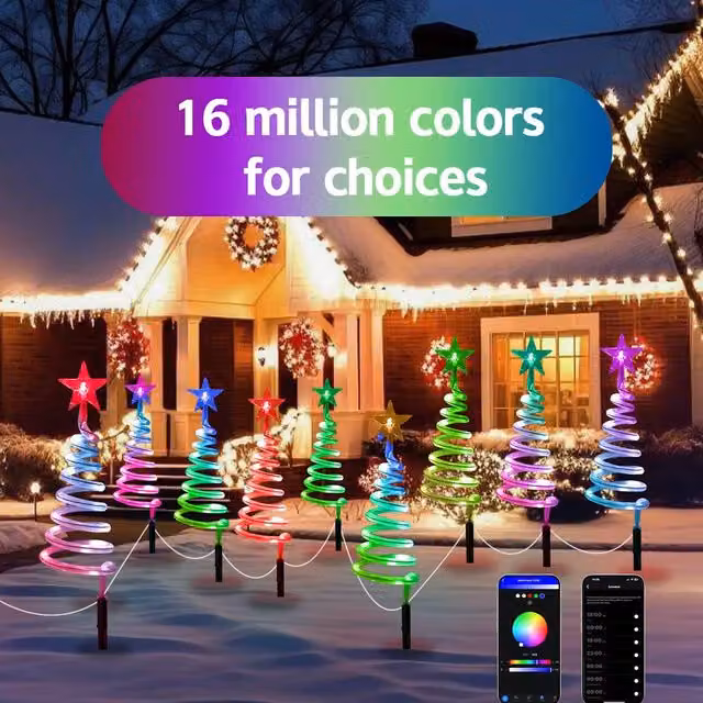 Bright Zeal Set of 8 RGB Smart Spiral Tree Pathway Lights with App and Music Sync, White/Multicolour, Height: 48 cm