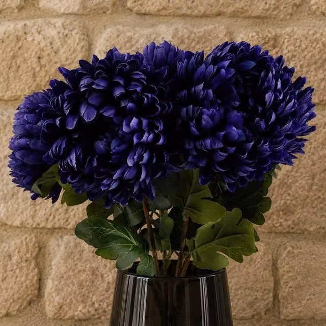 Leaf Pack of 6 Purple Artificial Extra Reflex Chrysanthemums, Height: 75 cm