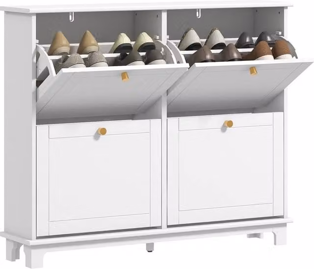 Nordara Minimalist White Shoe Storage Cabinet with Tilting Compartments W: 100 cm, D: 60 cm, H: 60 cm